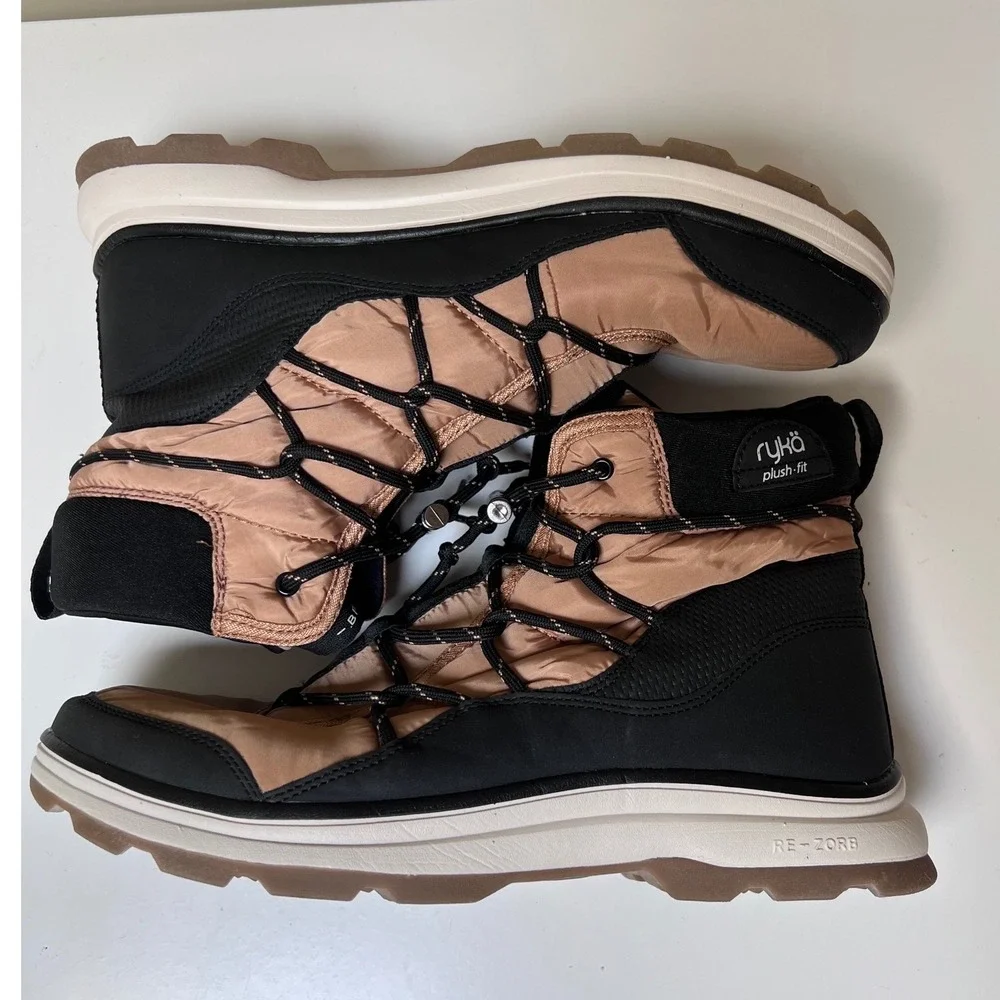 Ryka Brae Womens Winter Boots Tan Black Quilted Water Repellent RE-ZORB Size 10M